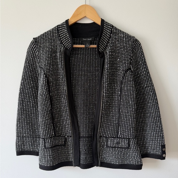 White House Black Market Textured Knit Open Front Jacket Black White Size S - Picture 3 of 16